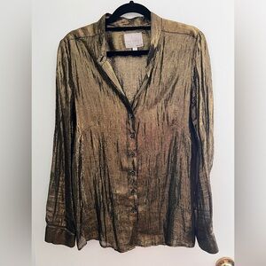 The Shirt vintage gold lame button up blouse